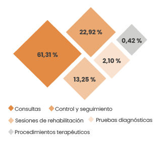Distribución de la actividad en contingencia común por
tipo de actuación