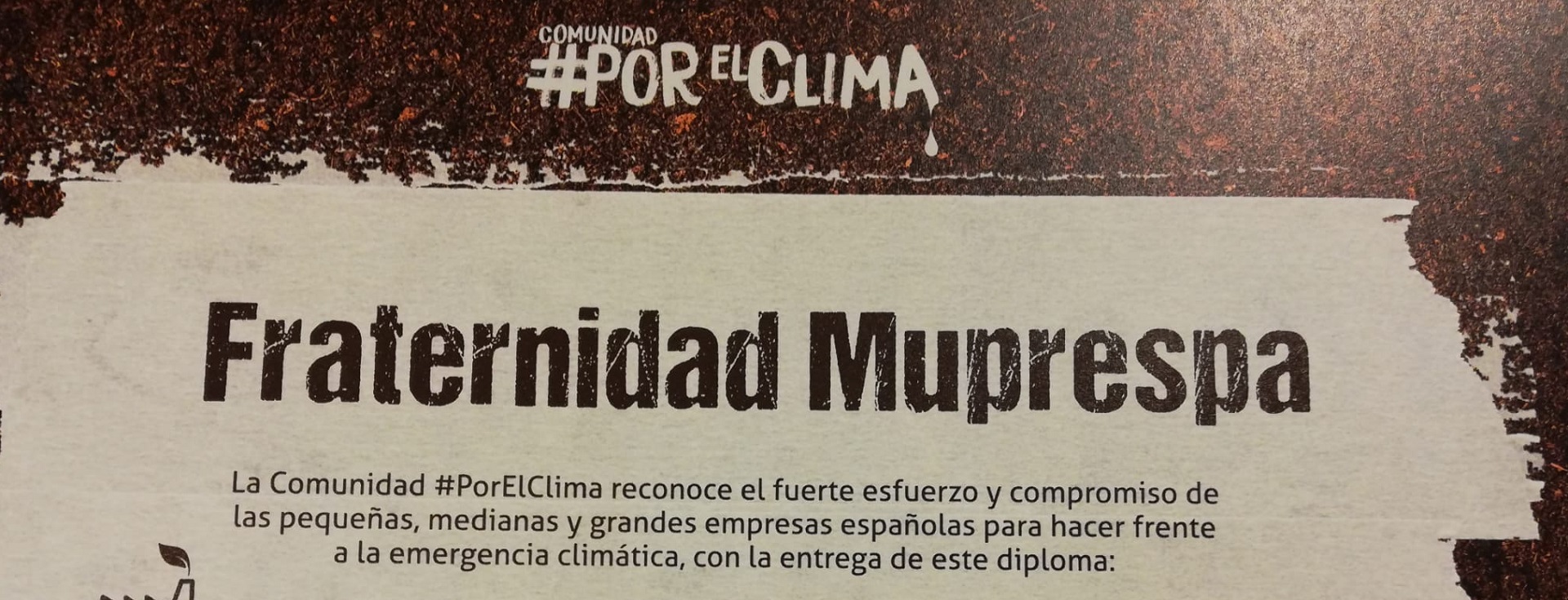 Diploma acreditativo recogido por Fraternidad-Muprespa