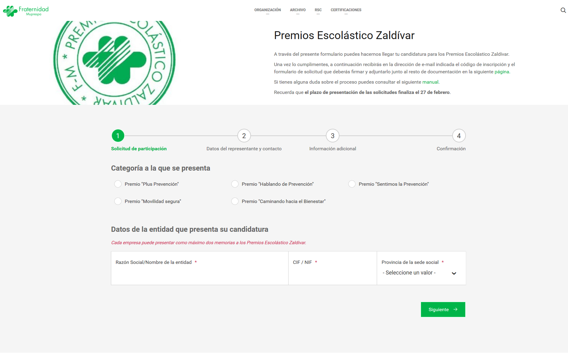 Formularios web para solicitudes de los Premios Escolástico Zaldívar 