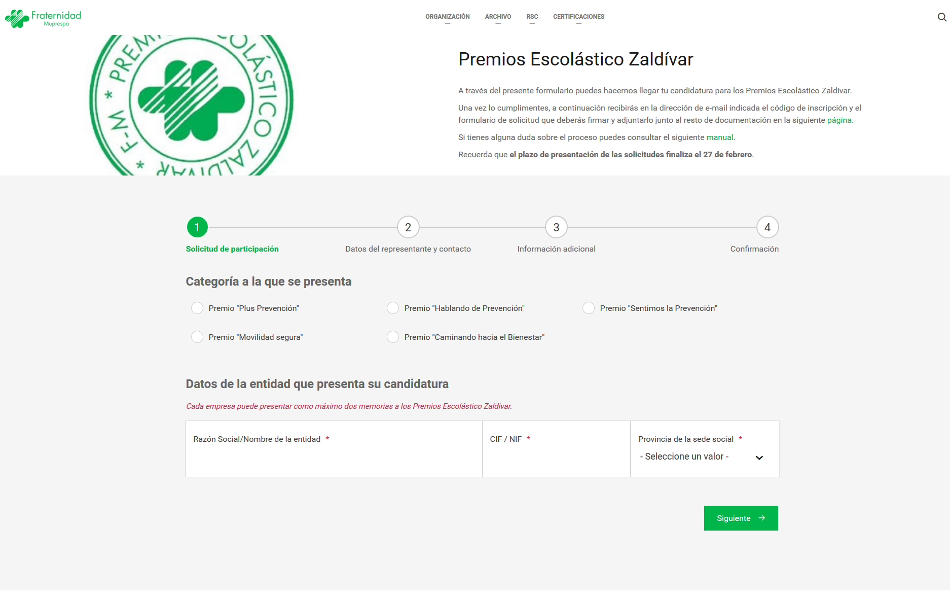 Formularios web para solicitudes de los Premios Escolástico Zaldívar