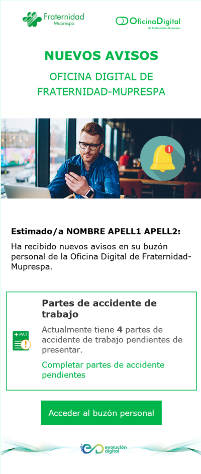 Aviso de notificación a buzón de correo electrónico dado de alta en la Oficina Digital