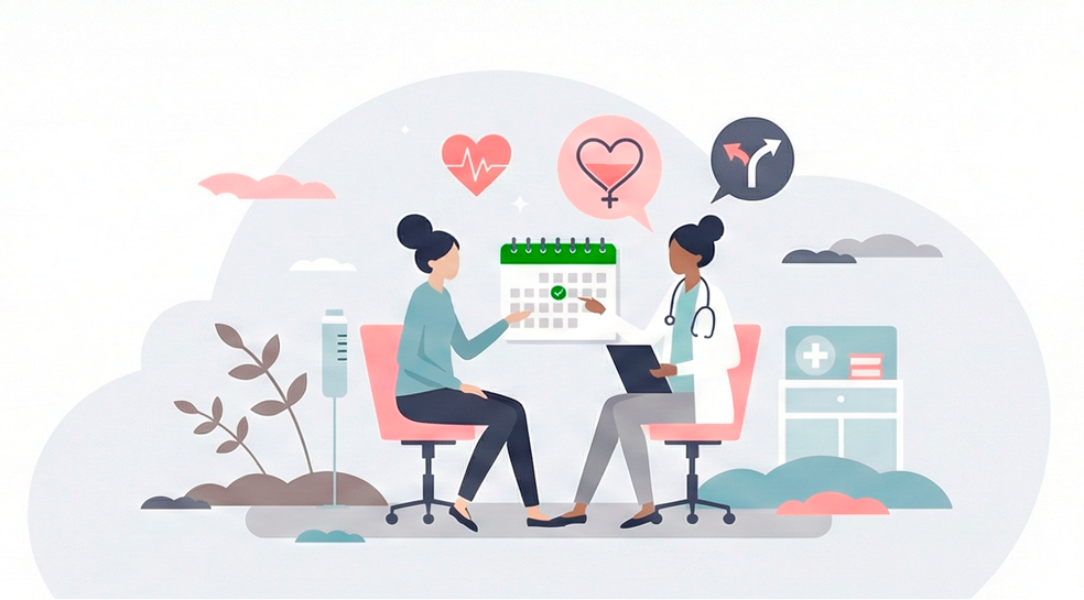 Paciente hablando en consulta con doctora