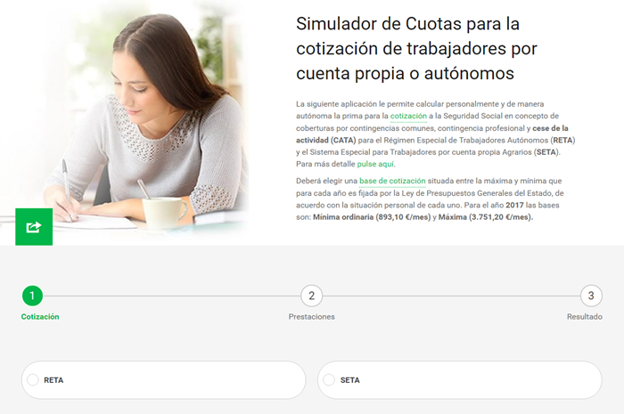 Simulador de Cuotas para la cotización de trabajadores por cuenta propia o autónomos
