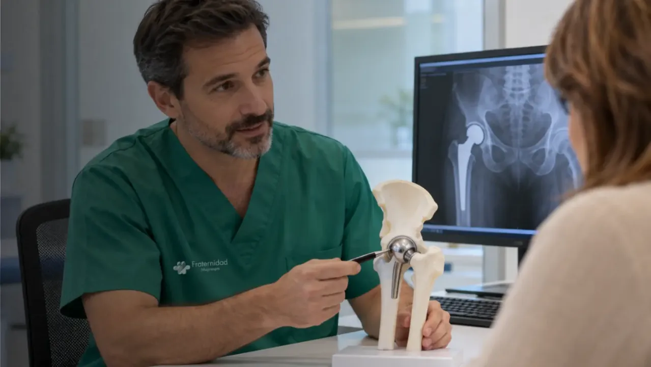 Fotografia de medico explicando como van a realizar el implante en un hueso