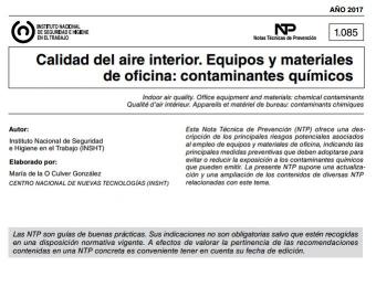 NTP-1085 sobre calidad del aire interior