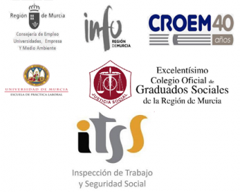 Logos de la universidad de murcia, del Croem, de la ITSS y del Colegio Oficial de Graduados Sociales de Murcia