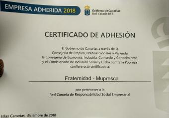 Diploma que acredita a Fraternidad-Muprespa como entidad perteneciente a la Red Canaria de Responsabilidad Social Empresarial