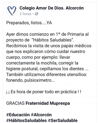 L'escola va publicar la notícia de la visita de "Fraternito" a la seva pàgina de Facebook