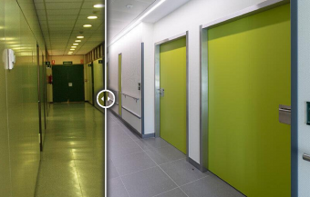 Antes y después del pasillo de las habitaciones 