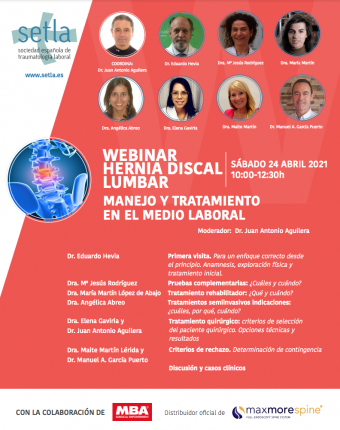 Cartel webinar hernia discal lumbar 24 de abril SETLA