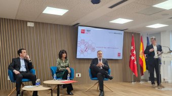Mesa de ponentes de Mutuas, entre ellas, Fraternidad-Muprespa, durante la jornada en el IRSST 