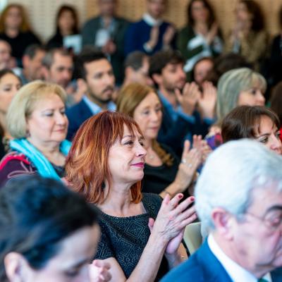 Trabajadores de Fraternidad-Muprespa en el salón de actos del Hospital F-M Habana