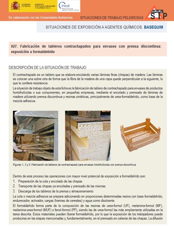 Ficha 27 BASEQUIM: Fabricación de tableros contrachapados para envases con prensa discontinua: exposición a formaldehído