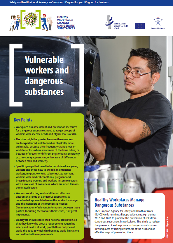 hoja informativa trabajadores vulnerables sustancias peligrosas