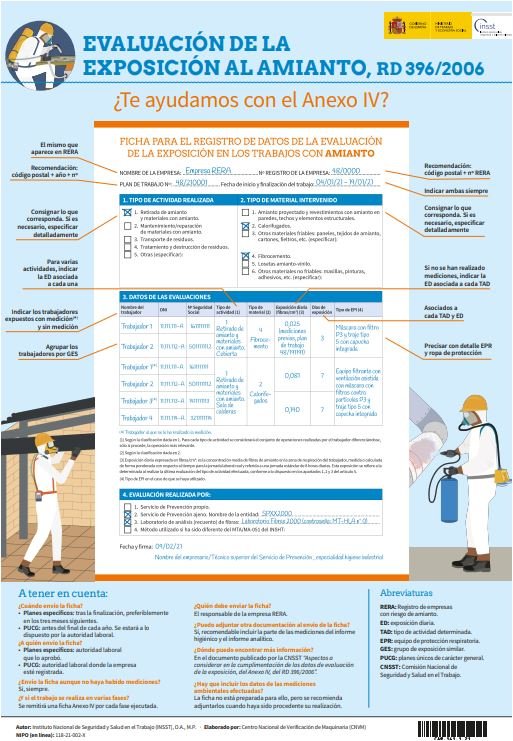 Cartel Evaluación de la exposición al amianto, RD 396/2006 