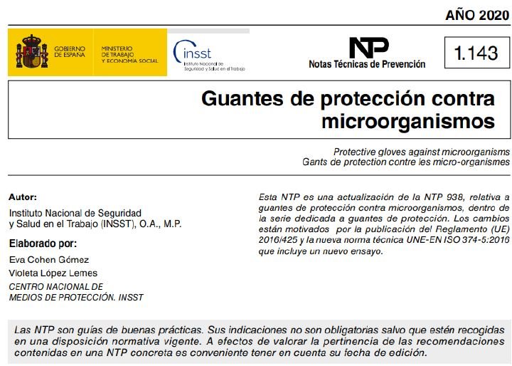 Ntp 1.143 guantes de protección contra microorganismos 
