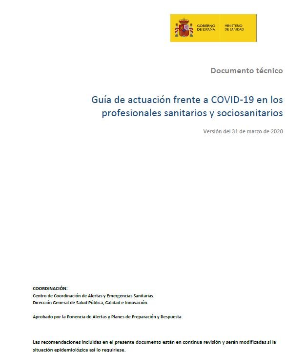 Guía de actuación frente al Covid-19 en los profesionales sanitarios y sociosanitarios