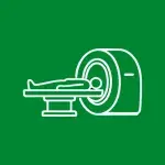Icono de una persona acostada en una máquina de escaneo médico.