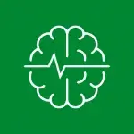 Gráfico: Cerebro blanco con onda cerebral, fondo verde.