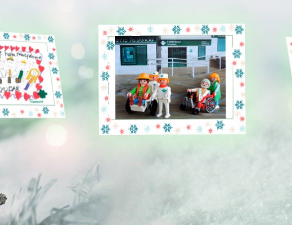 Motivo navideño con postales de felicitación flotando