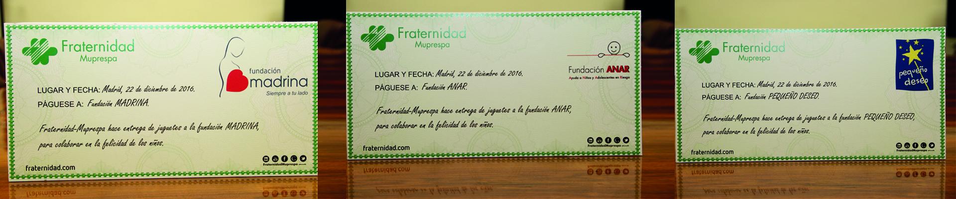 FRATERNIDAD-MUPRESPA ENTREGA CHEQUES REGALO DE JUGUETES A TRES FUNDACIONES