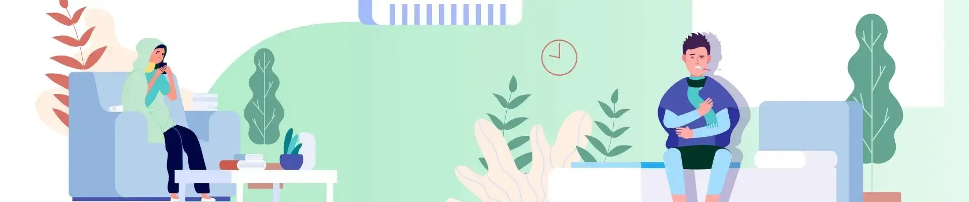 Trabajador esperando en la sala de espera de un centro sanitario