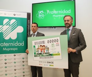 Fraternidad-Muprespa y ONCE presentan un cupón conmemorativo del motivo del 90 aniversario de la Mutua  