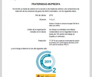 Certificado del Registro de la Huella de Carbono de Fraternidad-Muprespa 