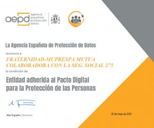 Documento acreditativo de la adhesión de Fraternidad-Muprespa al Pacto Digital para la Protección de las Personas 