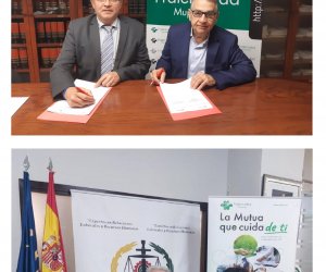 a dalt, Javier Rofas, director provincial de Fraternidad-Muprespa a Tarragona, i Jaume Francesch, president del Col•legi Oficial de Graduats Socials de Tarragona. A sota, Ricardo Gabaldón, president del Consell General de Col•legis de Graduats Socials d’Espanya, i Natalia Fdez. Laviada, subdirectora general de Prevenció, Qualitat i Comunicació de Fraternidad-Muprespa.  