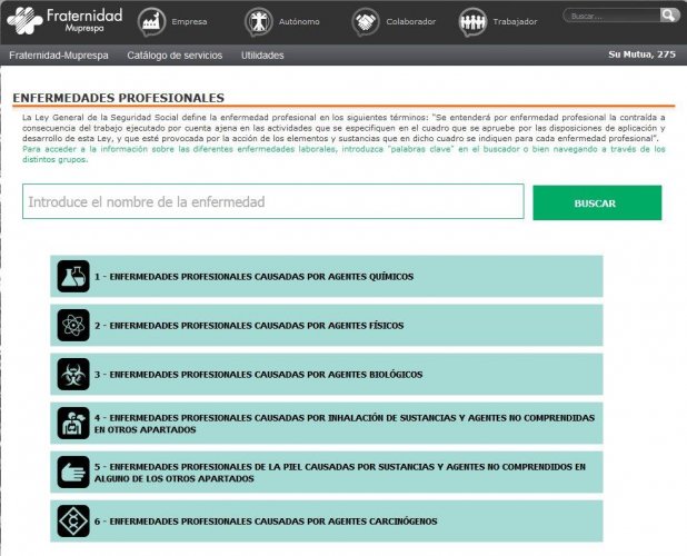 NUEVO BUSCADOR DE ENFERMEDADES PROFESIONALES DE FRATERNIDAD-MUPRESPA NUEVO BUSCADOR DE ENFERMEDADES PROFESIONALES DE FRATERNIDAD-MUPRESPA