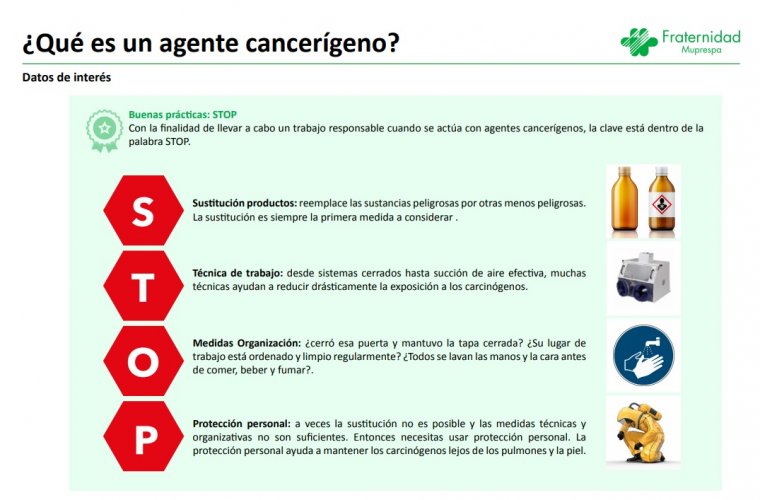 La palabra stop contiene las claves de las buenas prácticas ante los agentes cancerígenos