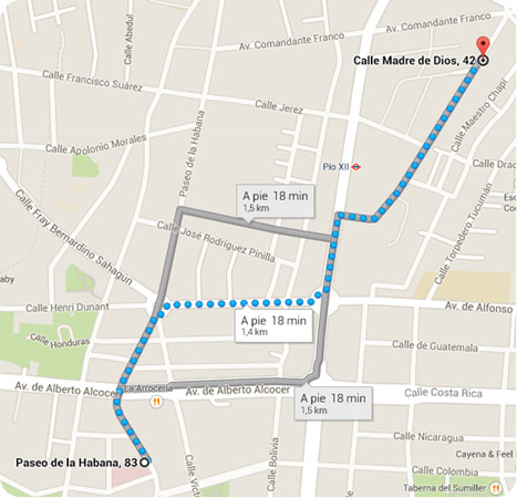 Ir desde Paseo de la Habana, 83 a Madre de Dios, 42.